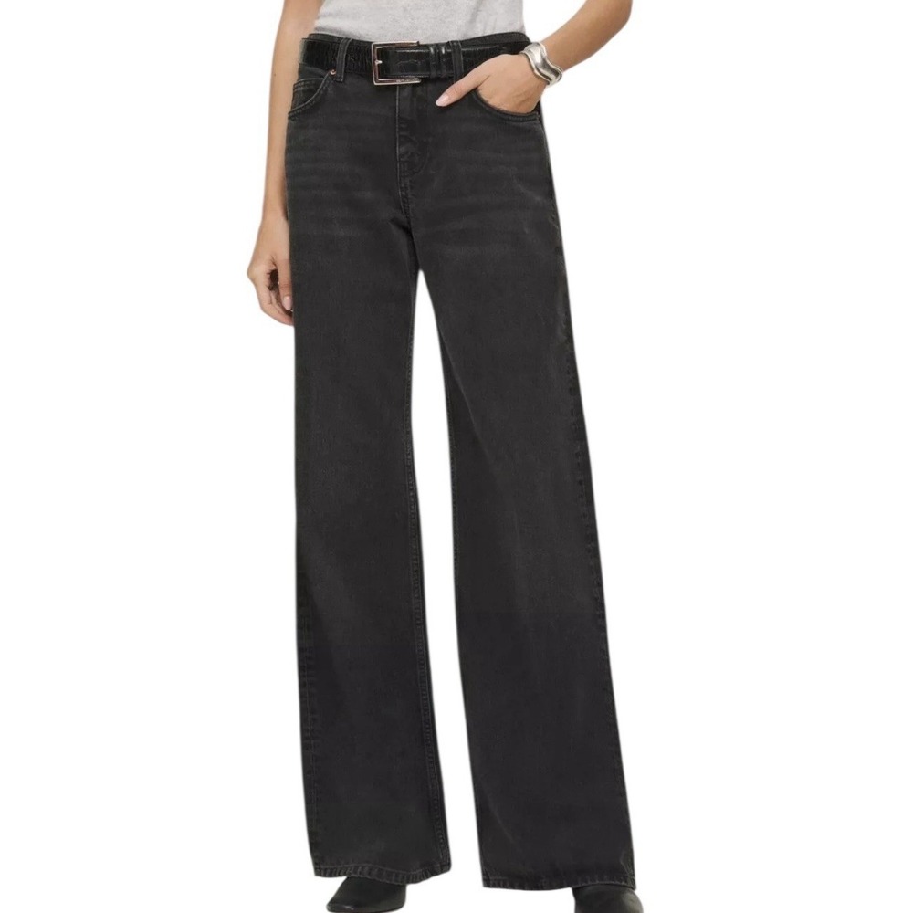 Reformation Wide Leg Jeans Womens Size 28 Black‎ Cotton Blend Straight High Rise